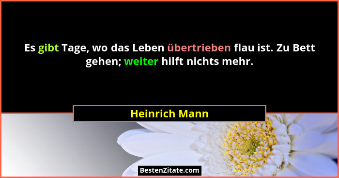 Es gibt Tage, wo das Leben übertrieben flau ist. Zu Bett gehen; weiter hilft nichts mehr.... - Heinrich Mann