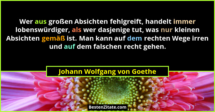 Wer aus großen Absichten fehlgreift, handelt immer lobenswürdiger, als wer dasjenige tut, was nur kleinen Absichten gemäß... - Johann Wolfgang von Goethe