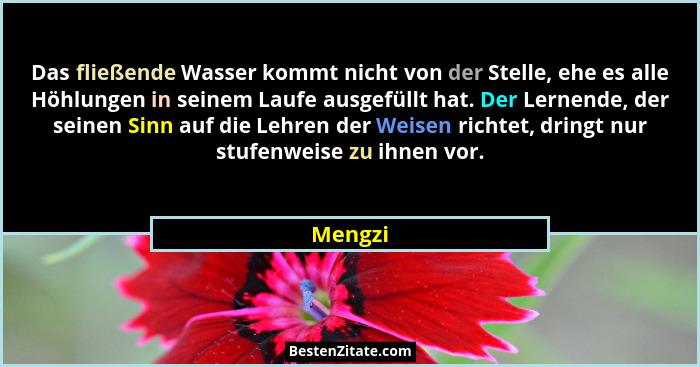 Das fließende Wasser kommt nicht von der Stelle, ehe es alle Höhlungen in seinem Laufe ausgefüllt hat. Der Lernende, der seinen Sinn auf die... - Mengzi