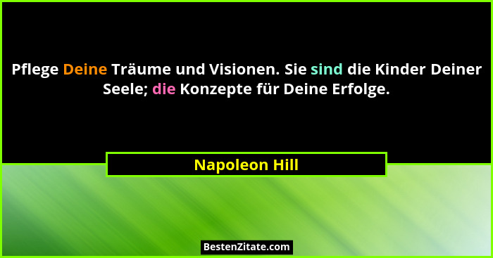 Pflege Deine Träume und Visionen. Sie sind die Kinder Deiner Seele; die Konzepte für Deine Erfolge.... - Napoleon Hill