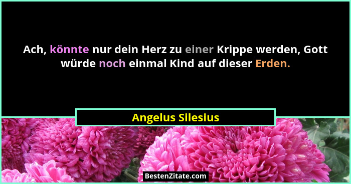 Ach, könnte nur dein Herz zu einer Krippe werden, Gott würde noch einmal Kind auf dieser Erden.... - Angelus Silesius