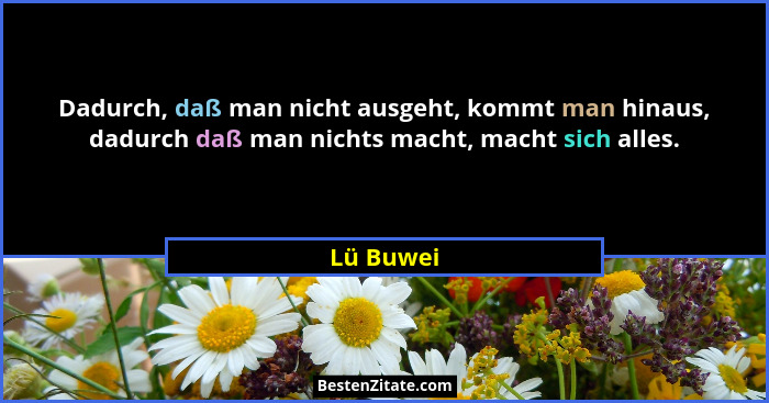 Dadurch, daß man nicht ausgeht, kommt man hinaus, dadurch daß man nichts macht, macht sich alles.... - Lü Buwei