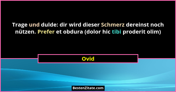 Trage und dulde: dir wird dieser Schmerz dereinst noch nützen. Prefer et obdura (dolor hic tibi proderit olim)... - Ovid