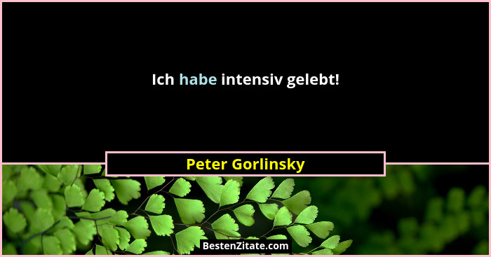 Ich habe intensiv gelebt!... - Peter Gorlinsky