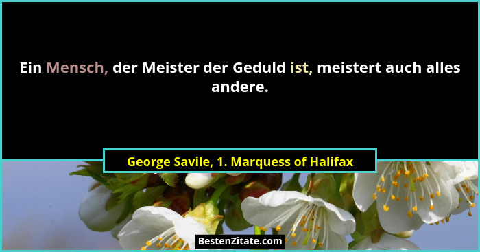 Ein Mensch, der Meister der Geduld ist, meistert auch alles andere.... - George Savile, 1. Marquess of Halifax