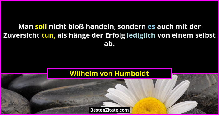 Man soll nicht bloß handeln, sondern es auch mit der Zuversicht tun, als hänge der Erfolg lediglich von einem selbst ab.... - Wilhelm von Humboldt