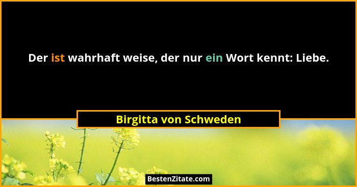 Der ist wahrhaft weise, der nur ein Wort kennt: Liebe.... - Birgitta von Schweden