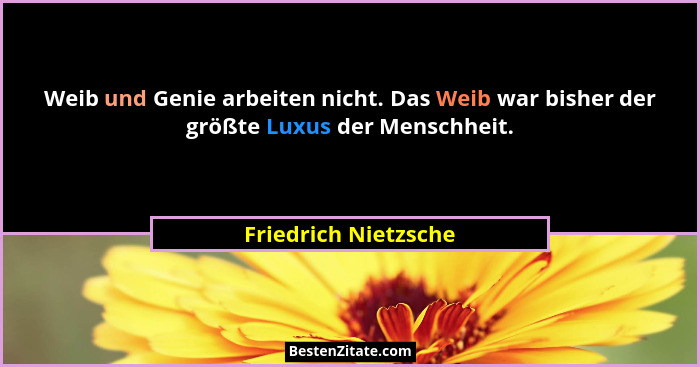 Weib und Genie arbeiten nicht. Das Weib war bisher der größte Luxus der Menschheit.... - Friedrich Nietzsche