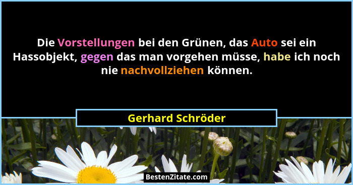 Die Vorstellungen bei den Grünen, das Auto sei ein Hassobjekt, gegen das man vorgehen müsse, habe ich noch nie nachvollziehen könne... - Gerhard Schröder