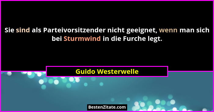 Sie sind als Parteivorsitzender nicht geeignet, wenn man sich bei Sturmwind in die Furche legt.... - Guido Westerwelle