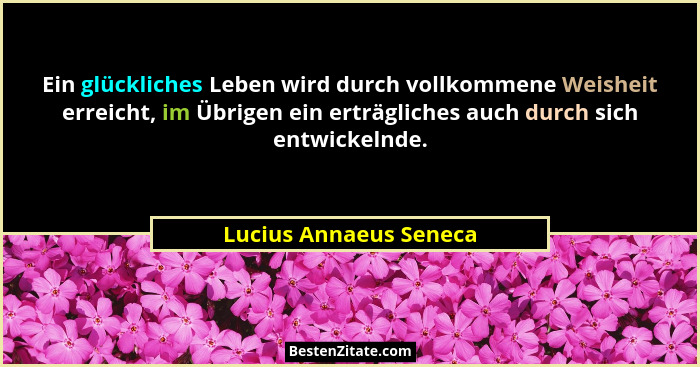 Ein glückliches Leben wird durch vollkommene Weisheit erreicht, im Übrigen ein erträgliches auch durch sich entwickelnde.... - Lucius Annaeus Seneca