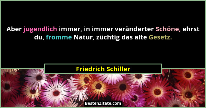 Aber jugendlich immer, in immer veränderter Schöne, ehrst du, fromme Natur, züchtig das alte Gesetz.... - Friedrich Schiller