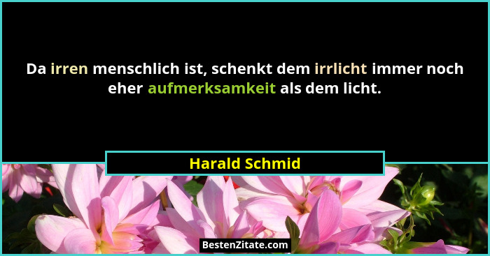 Da irren menschlich ist, schenkt dem irrlicht immer noch eher aufmerksamkeit als dem licht.... - Harald Schmid