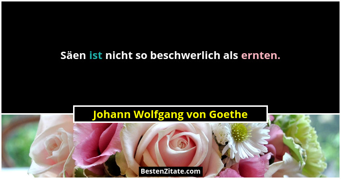 Säen ist nicht so beschwerlich als ernten.... - Johann Wolfgang von Goethe
