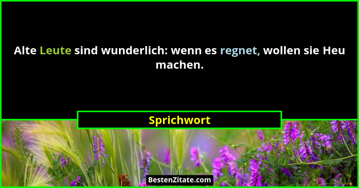 Alte Leute sind wunderlich: wenn es regnet, wollen sie Heu machen.... - Sprichwort