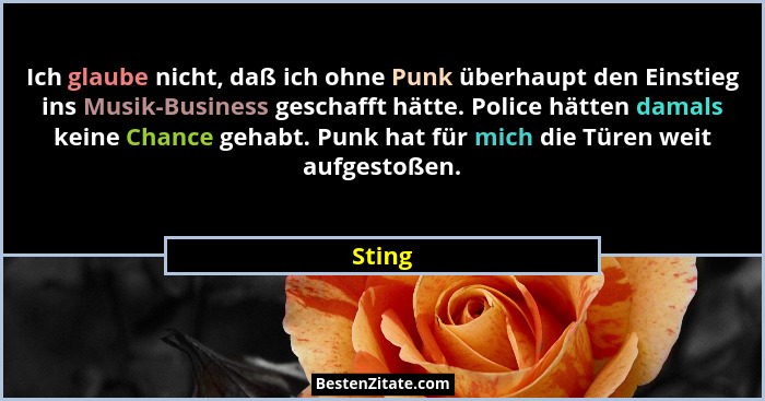 Ich glaube nicht, daß ich ohne Punk überhaupt den Einstieg ins Musik-Business geschafft hätte. Police hätten damals keine Chance gehabt. Punk... - Sting