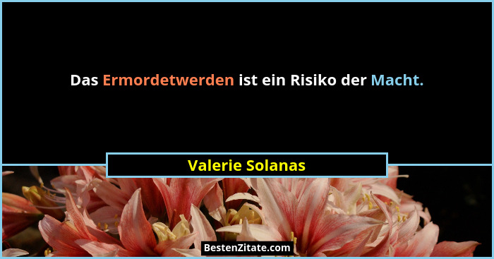 Das Ermordetwerden ist ein Risiko der Macht.... - Valerie Solanas
