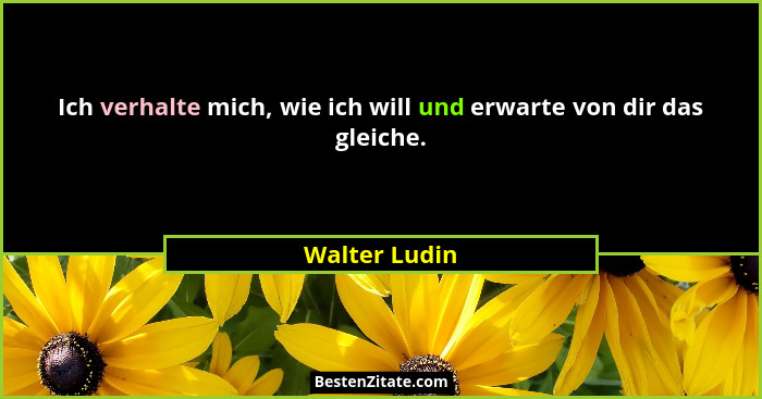 Ich verhalte mich, wie ich will und erwarte von dir das gleiche.... - Walter Ludin