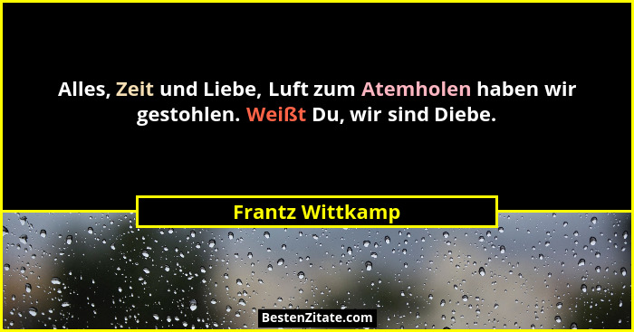 Alles, Zeit und Liebe, Luft zum Atemholen haben wir gestohlen. Weißt Du, wir sind Diebe.... - Frantz Wittkamp