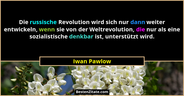 Die russische Revolution wird sich nur dann weiter entwickeln, wenn sie von der Weltrevolution, die nur als eine sozialistische denkbar... - Iwan Pawlow