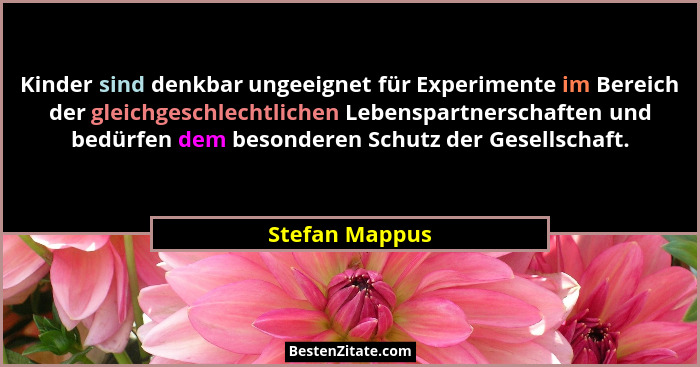 Kinder sind denkbar ungeeignet für Experimente im Bereich der gleichgeschlechtlichen Lebenspartnerschaften und bedürfen dem besonderen... - Stefan Mappus