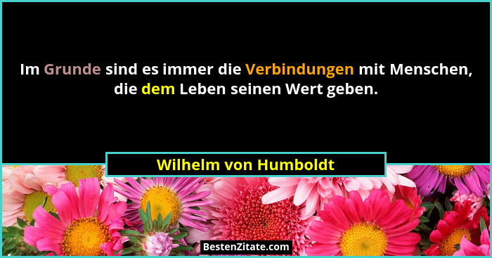 Im Grunde sind es immer die Verbindungen mit Menschen, die dem Leben seinen Wert geben.... - Wilhelm von Humboldt