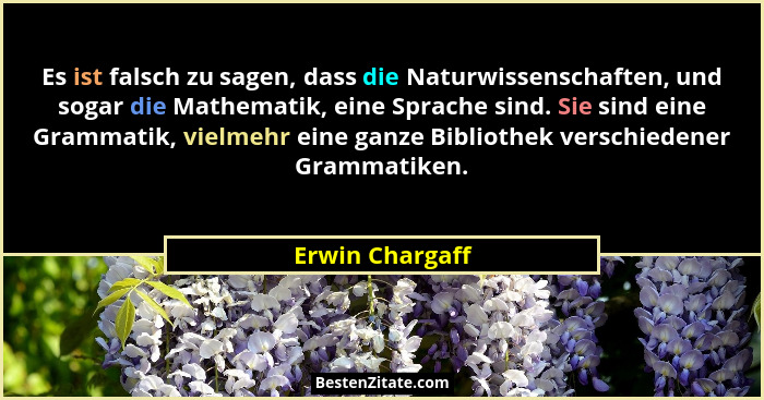 Es ist falsch zu sagen, dass die Naturwissenschaften, und sogar die Mathematik, eine Sprache sind. Sie sind eine Grammatik, vielmehr... - Erwin Chargaff