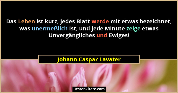 Das Leben ist kurz, jedes Blatt werde mit etwas bezeichnet, was unermeßlich ist, und jede Minute zeige etwas Unvergängliches u... - Johann Caspar Lavater