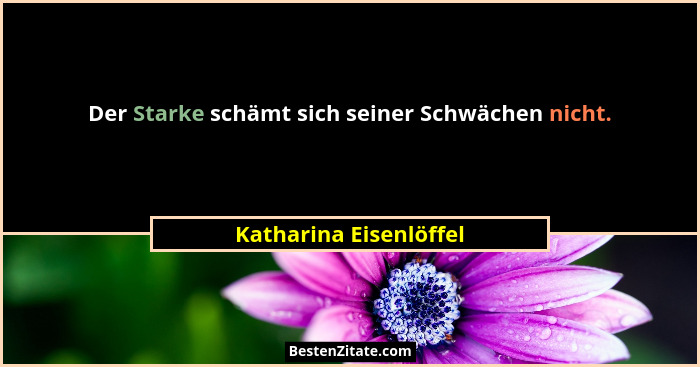 Der Starke schämt sich seiner Schwächen nicht.... - Katharina Eisenlöffel