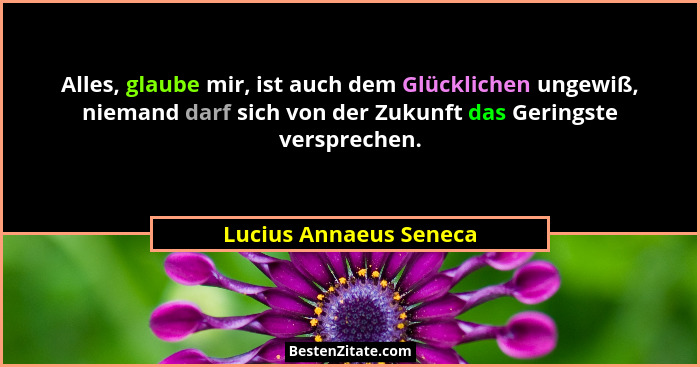 Alles, glaube mir, ist auch dem Glücklichen ungewiß, niemand darf sich von der Zukunft das Geringste versprechen.... - Lucius Annaeus Seneca