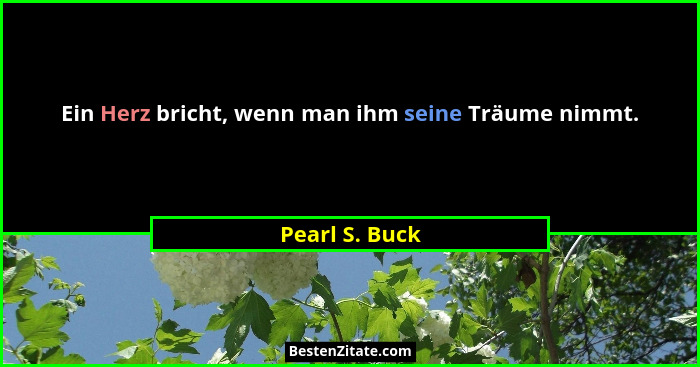 Ein Herz bricht, wenn man ihm seine Träume nimmt.... - Pearl S. Buck