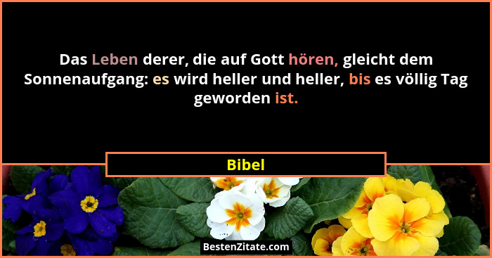 Das Leben derer, die auf Gott hören, gleicht dem Sonnenaufgang: es wird heller und heller, bis es völlig Tag geworden ist.... - Bibel