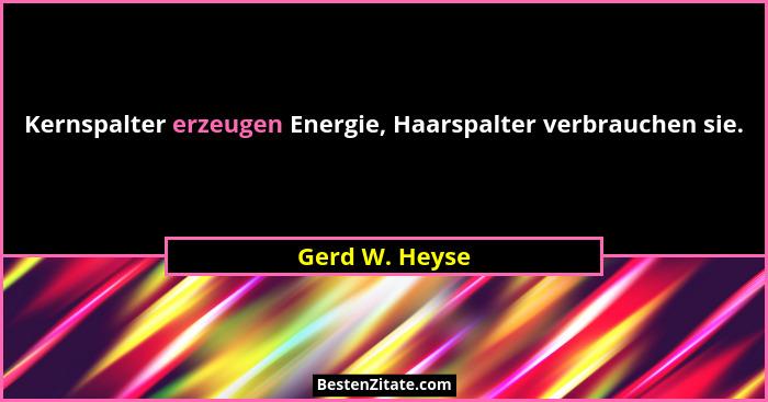 Kernspalter erzeugen Energie, Haarspalter verbrauchen sie.... - Gerd W. Heyse