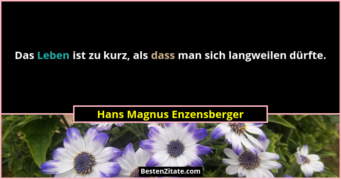 Das Leben ist zu kurz, als dass man sich langweilen dürfte.... - Hans Magnus Enzensberger