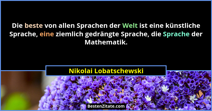 Die beste von allen Sprachen der Welt ist eine künstliche Sprache, eine ziemlich gedrängte Sprache, die Sprache der Mathematik... - Nikolai Lobatschewski