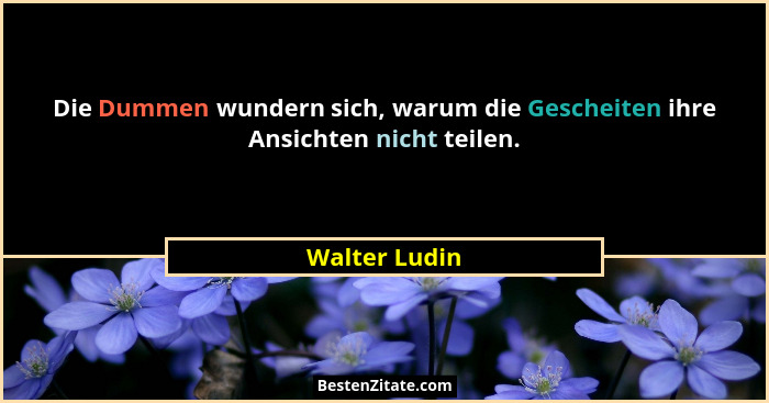 Die Dummen wundern sich, warum die Gescheiten ihre Ansichten nicht teilen.... - Walter Ludin