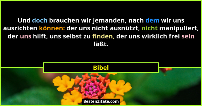 Und doch brauchen wir jemanden, nach dem wir uns ausrichten können: der uns nicht ausnützt, nicht manipuliert, der uns hilft, uns selbst zu fi... - Bibel