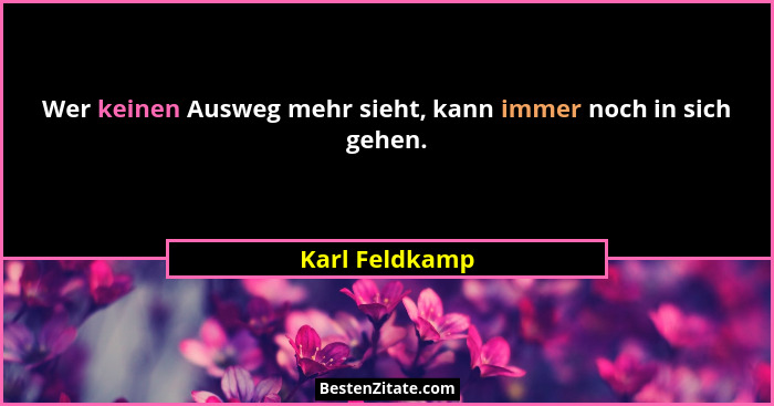 Wer keinen Ausweg mehr sieht, kann immer noch in sich gehen.... - Karl Feldkamp