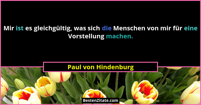 Mir ist es gleichgültig, was sich die Menschen von mir für eine Vorstellung machen.... - Paul von Hindenburg