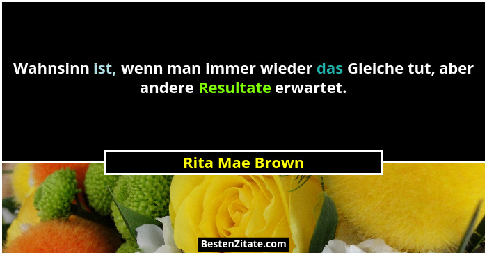 Wahnsinn ist, wenn man immer wieder das Gleiche tut, aber andere Resultate erwartet.... - Rita Mae Brown