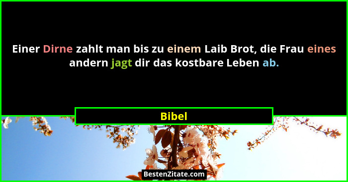 Einer Dirne zahlt man bis zu einem Laib Brot, die Frau eines andern jagt dir das kostbare Leben ab.... - Bibel