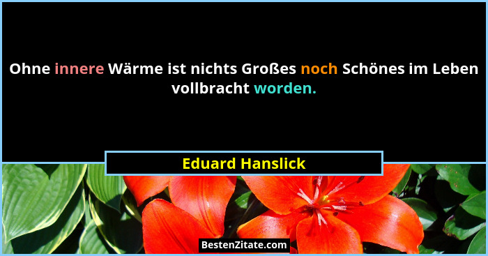 Ohne innere Wärme ist nichts Großes noch Schönes im Leben vollbracht worden.... - Eduard Hanslick