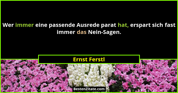 Wer immer eine passende Ausrede parat hat, erspart sich fast immer das Nein-Sagen.... - Ernst Ferstl