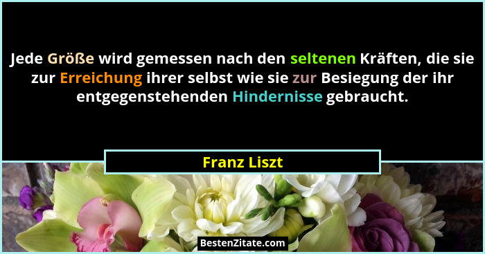 Jede Größe wird gemessen nach den seltenen Kräften, die sie zur Erreichung ihrer selbst wie sie zur Besiegung der ihr entgegenstehenden... - Franz Liszt