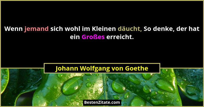 Wenn jemand sich wohl im Kleinen däucht, So denke, der hat ein Großes erreicht.... - Johann Wolfgang von Goethe