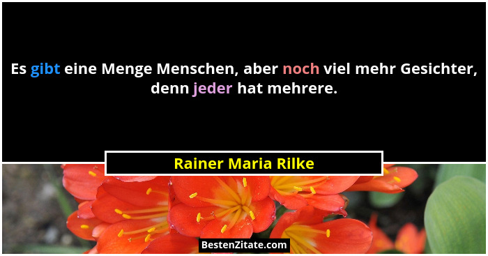 Es gibt eine Menge Menschen, aber noch viel mehr Gesichter, denn jeder hat mehrere.... - Rainer Maria Rilke