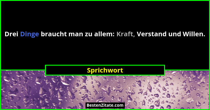 Drei Dinge braucht man zu allem: Kraft, Verstand und Willen.... - Sprichwort