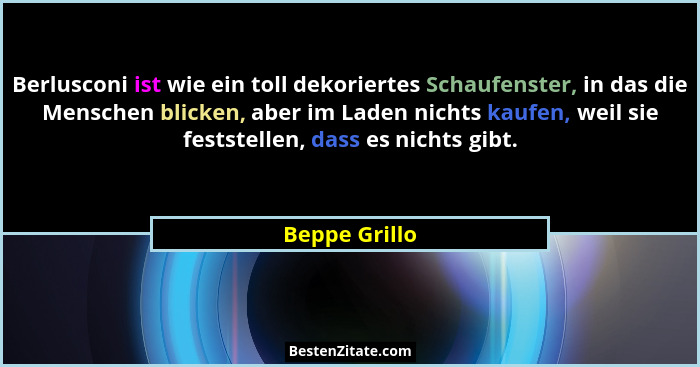 Berlusconi ist wie ein toll dekoriertes Schaufenster, in das die Menschen blicken, aber im Laden nichts kaufen, weil sie feststellen, d... - Beppe Grillo