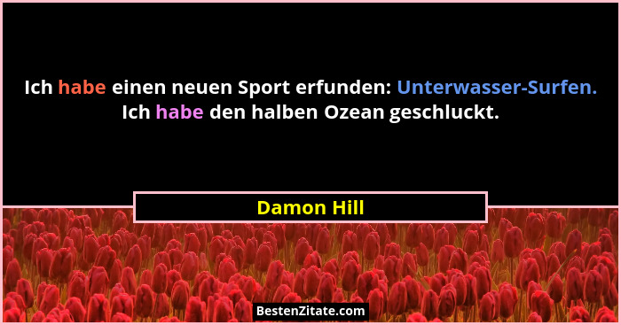 Ich habe einen neuen Sport erfunden: Unterwasser-Surfen. Ich habe den halben Ozean geschluckt.... - Damon Hill