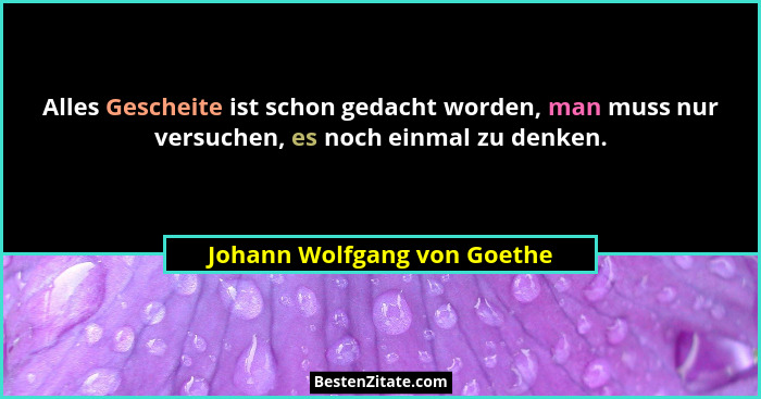 Alles Gescheite ist schon gedacht worden, man muss nur versuchen, es noch einmal zu denken.... - Johann Wolfgang von Goethe
